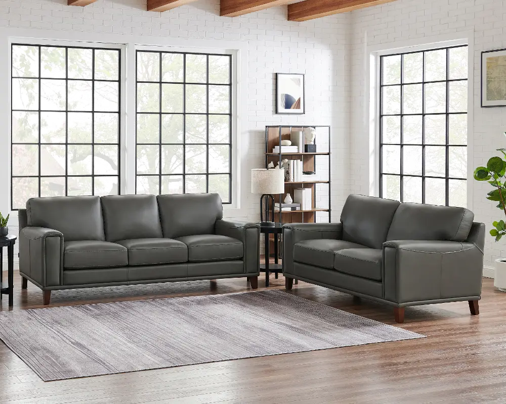 Harper Gray Leather 2 Piece Living Room Set - Sofa & Loveseat-1
