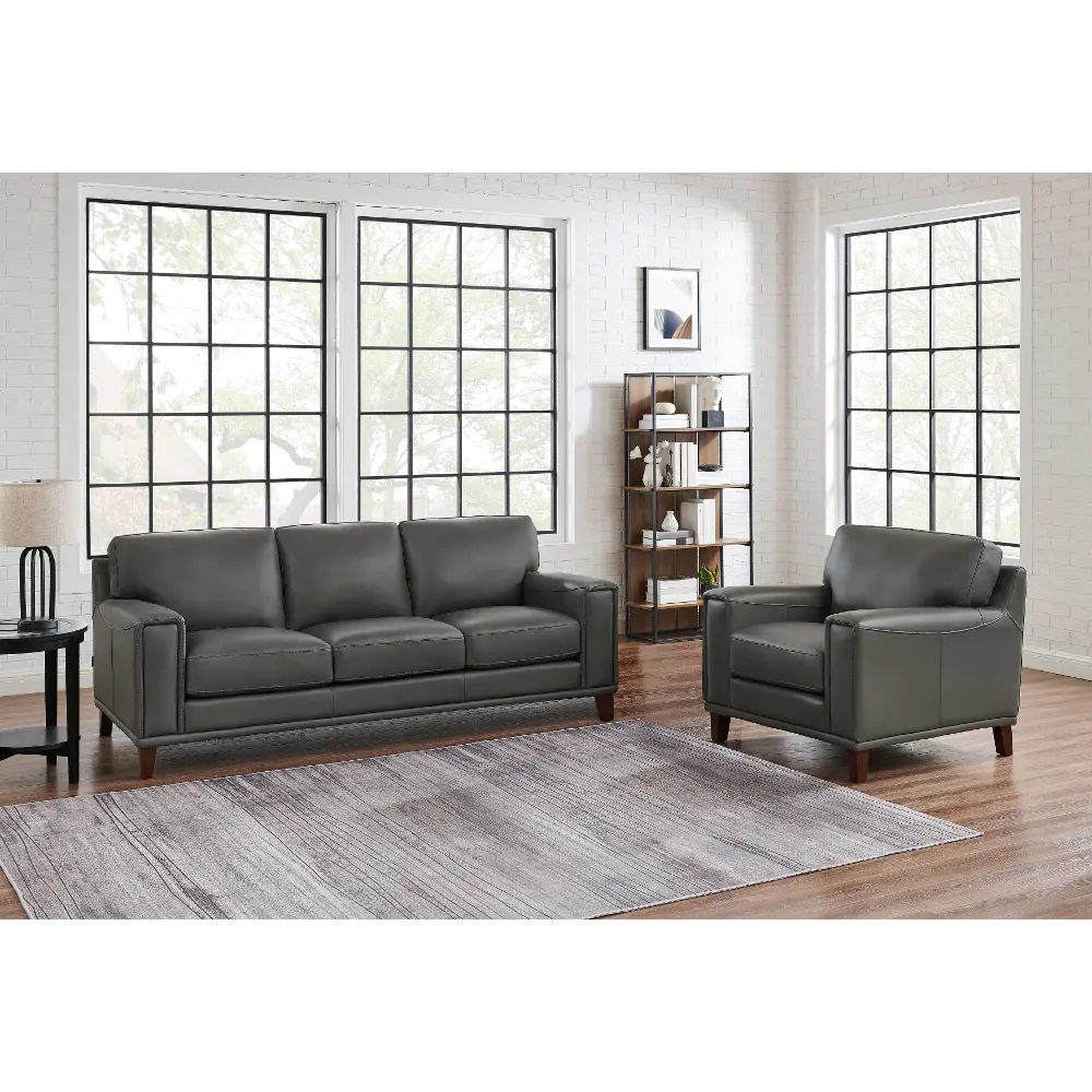 Harper Gray Leather 2 Piece Living Room Set - Sofa & Chair - Amax Leather-1