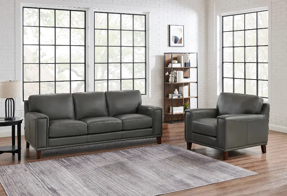 Harper Gray Leather 2 Piece Living Room Set - Sofa & Chair-1