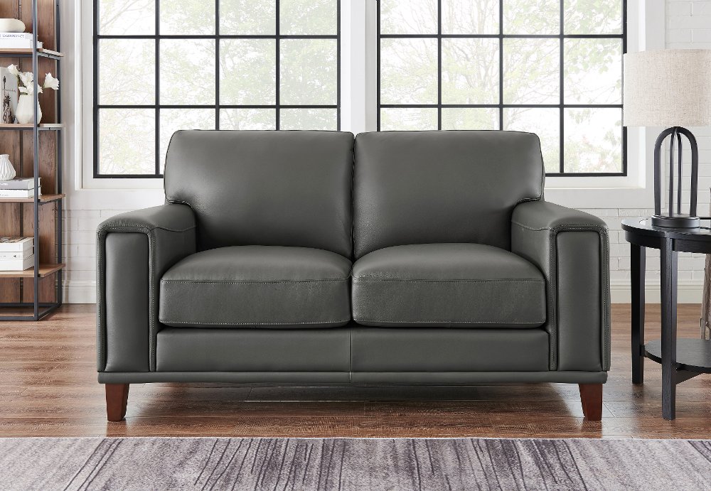 Harper Gray Leather Loveseat