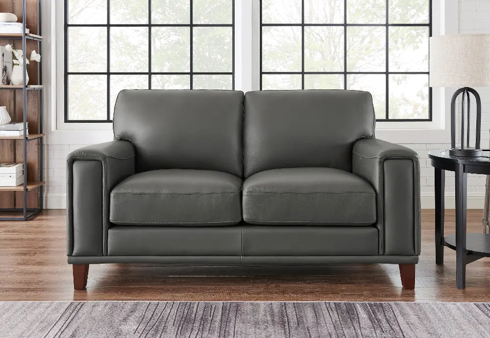 Harper Gray Leather Loveseat-1