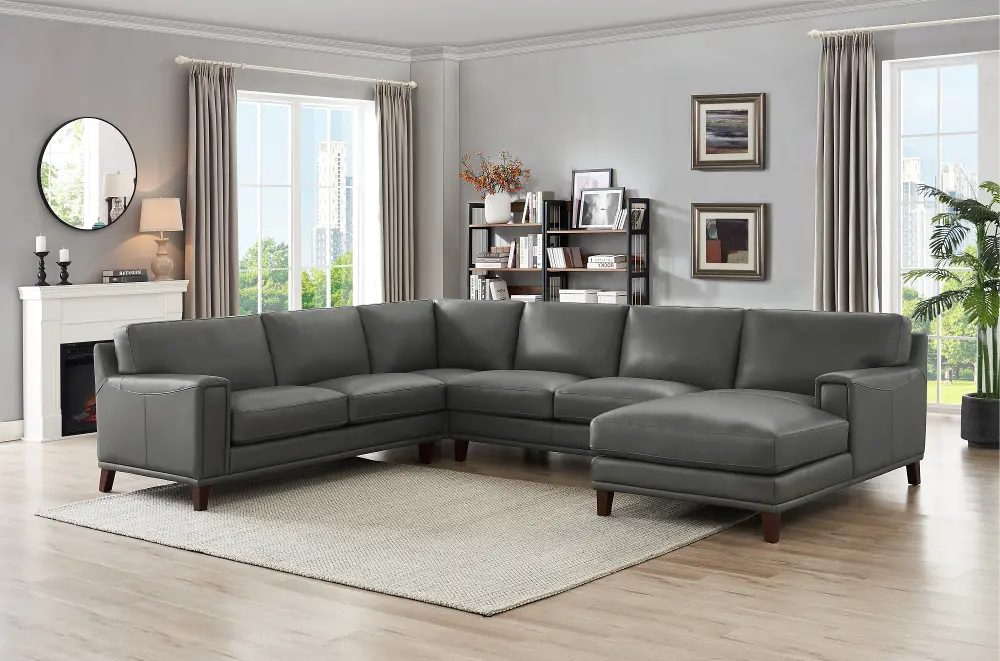 Harper Gray Leather 4 Piece Sectional with Right-Facing Chaise-1