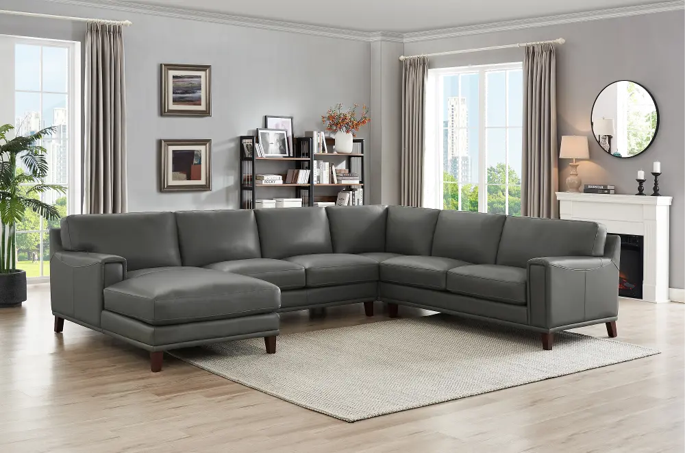 Harper Gray Leather 4 Piece Sectional with Left-Facing Chaise-1