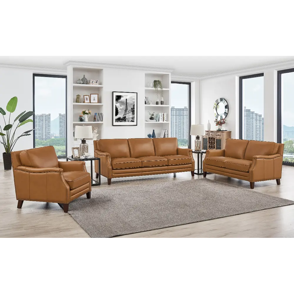 Romano Brown Leather 3 Piece Living Room Set - Amax Leather-1