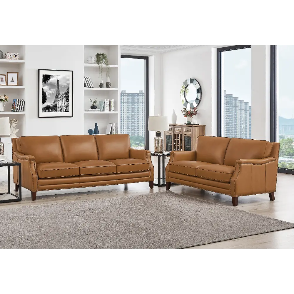 Romano Brown Leather 2 Piece Living Room Set - Sofa & Loveseat - Amax Leather-1