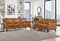 Romano Brown Leather 2 Piece Living Room Set - Sofa & Loveseat - Amax Leather