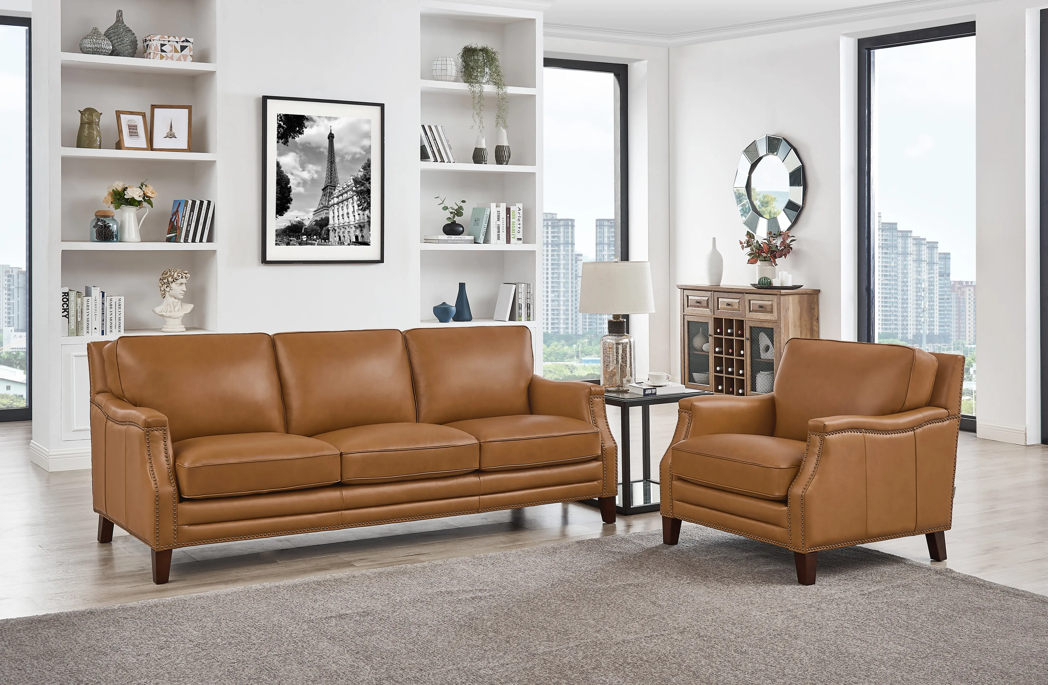 Romano Brown Leather 2 Piece Living Room Set - Sofa & Chair - Amax...