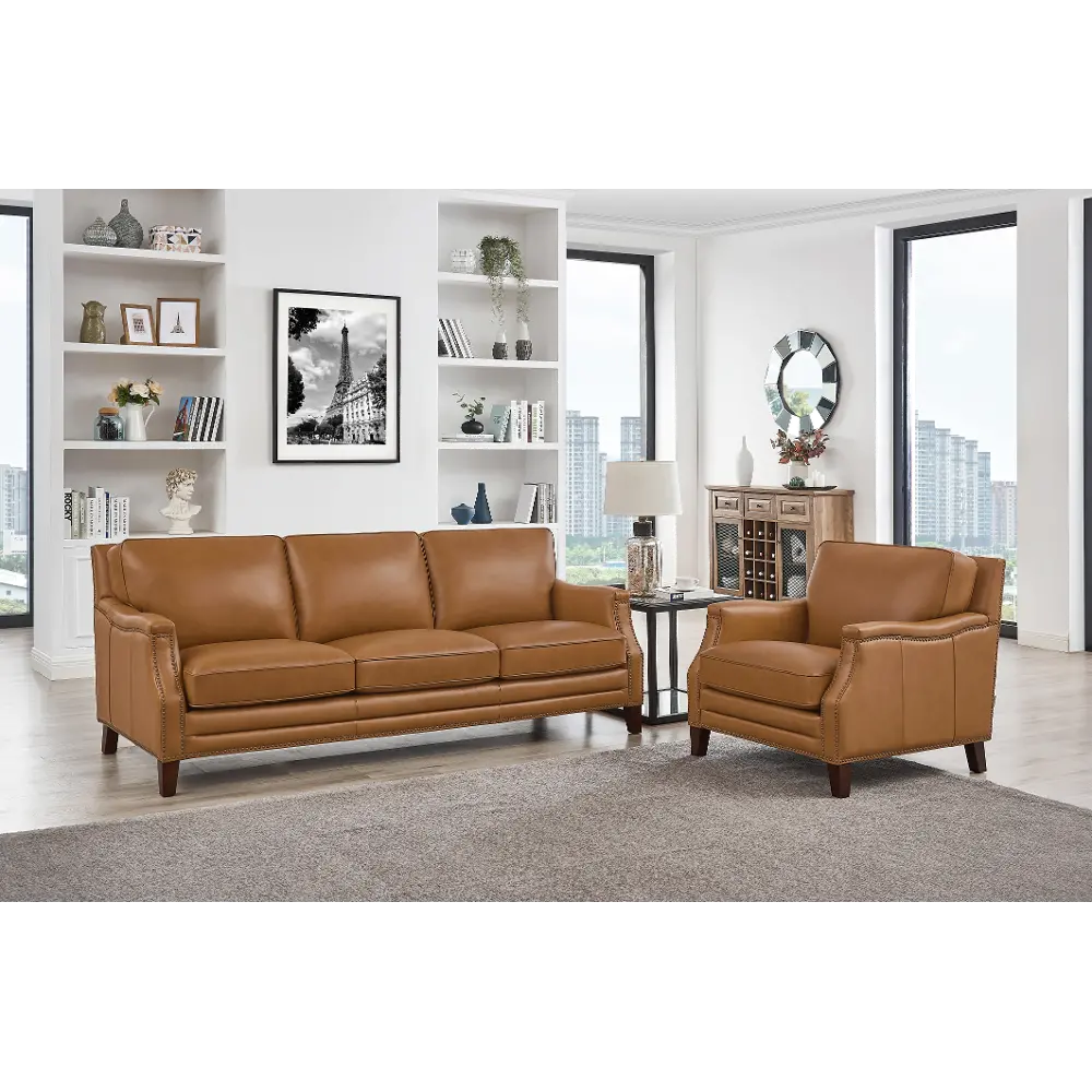 Romano Brown Leather 2 Piece Living Room Set - Sofa & Chair - Amax Leather-1