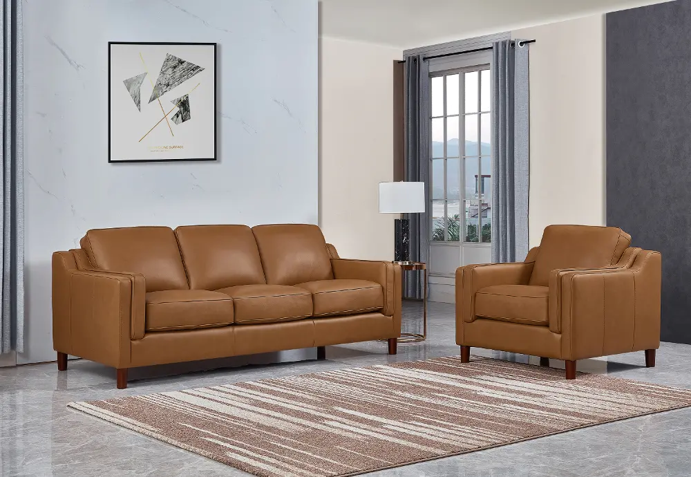 Ballari Cognac Brown Leather 2 Piece Living Room Set - Sofa & Chair-1