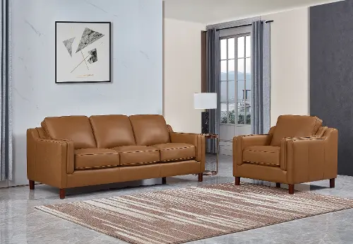 Ballari Cognac Brown Leather 2 Piece Living Room Set - Sofa