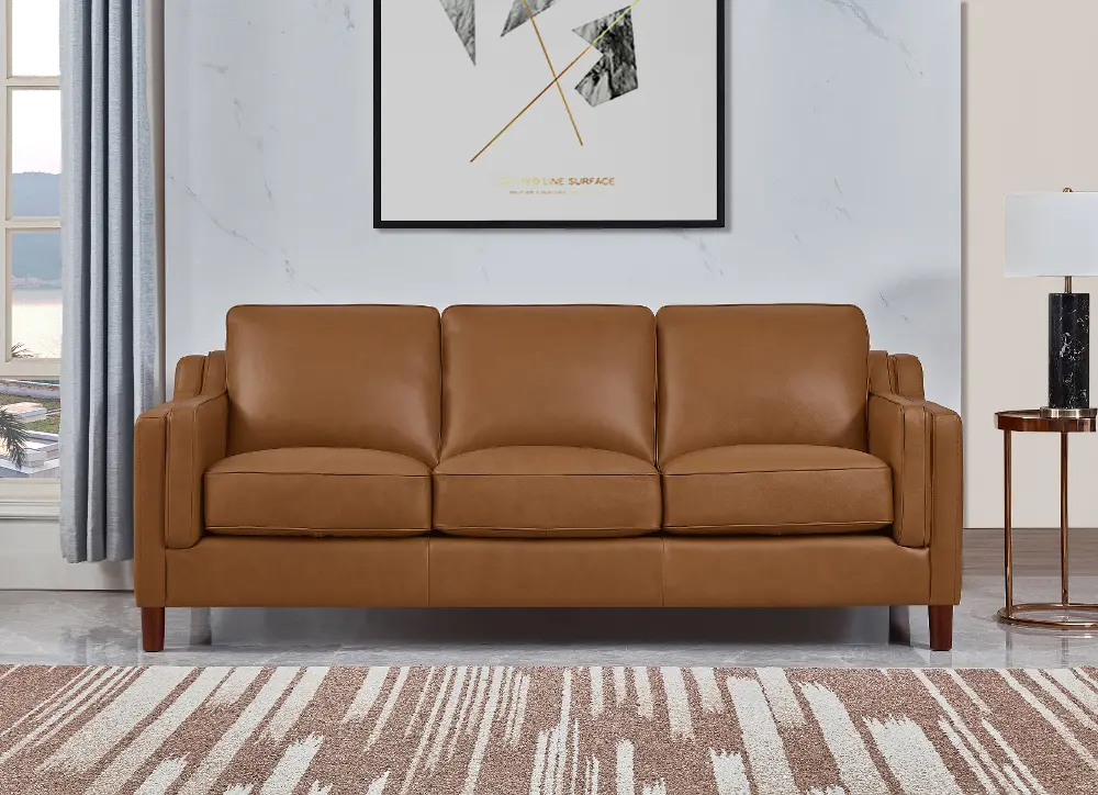 Ballari Cognac Brown Leather Sofa-1