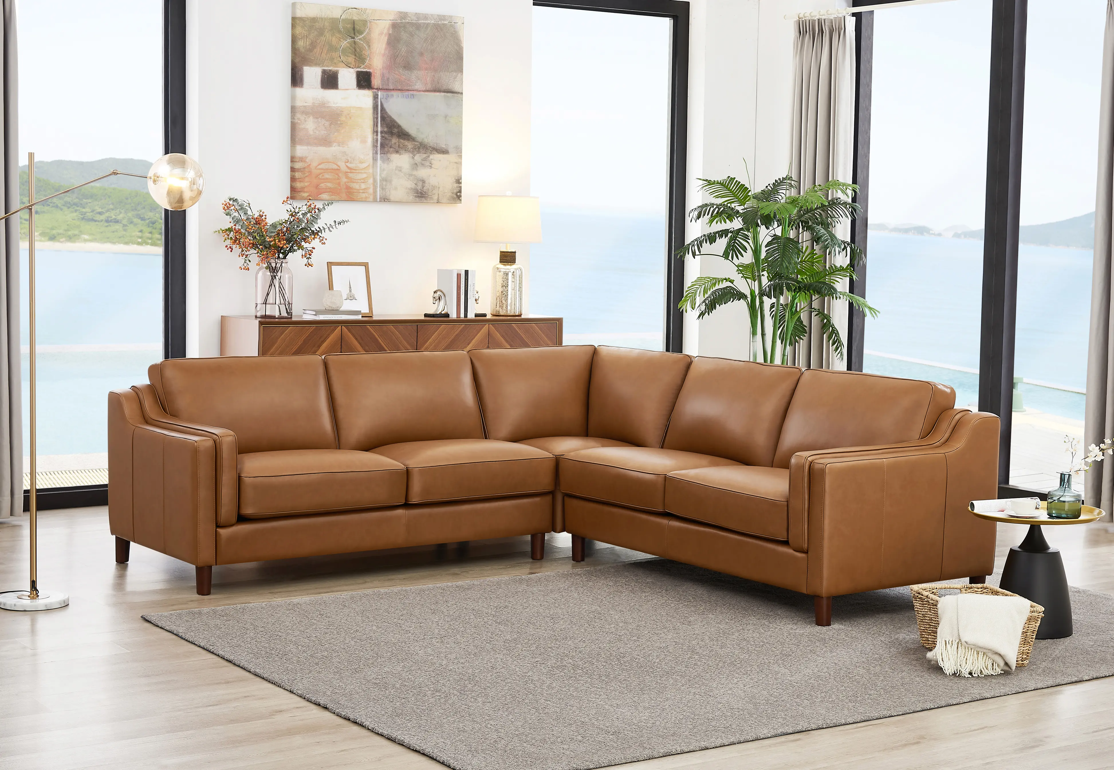 Ballari Cognac Brown Leather 3 Piece Sectional - Amax Leather