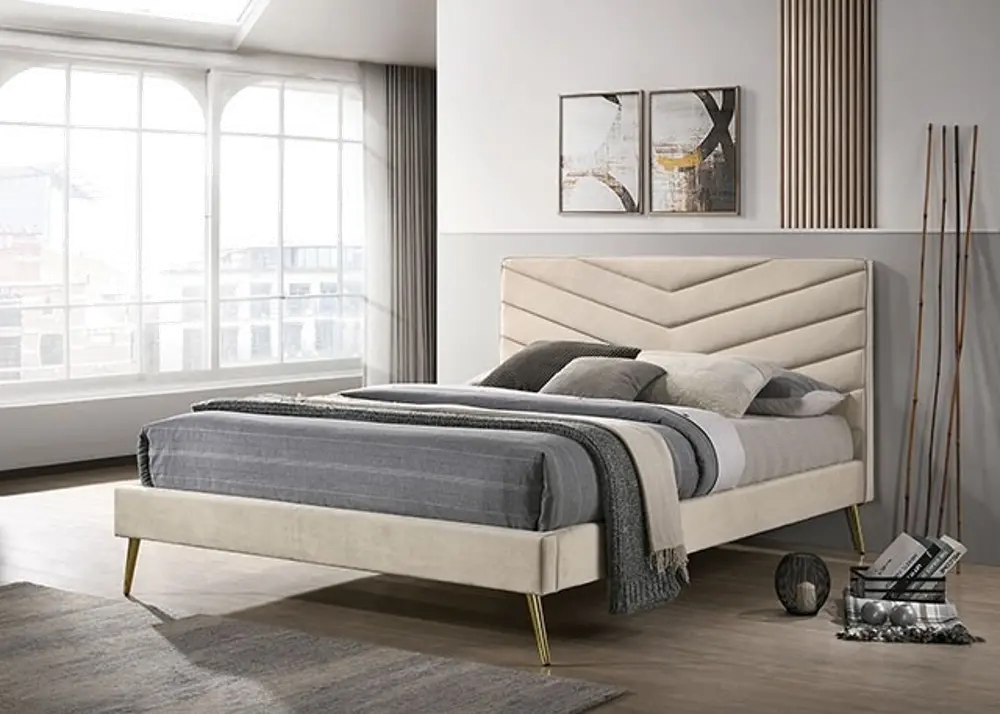 Vivar Beige Twin Upholstered Bed-1