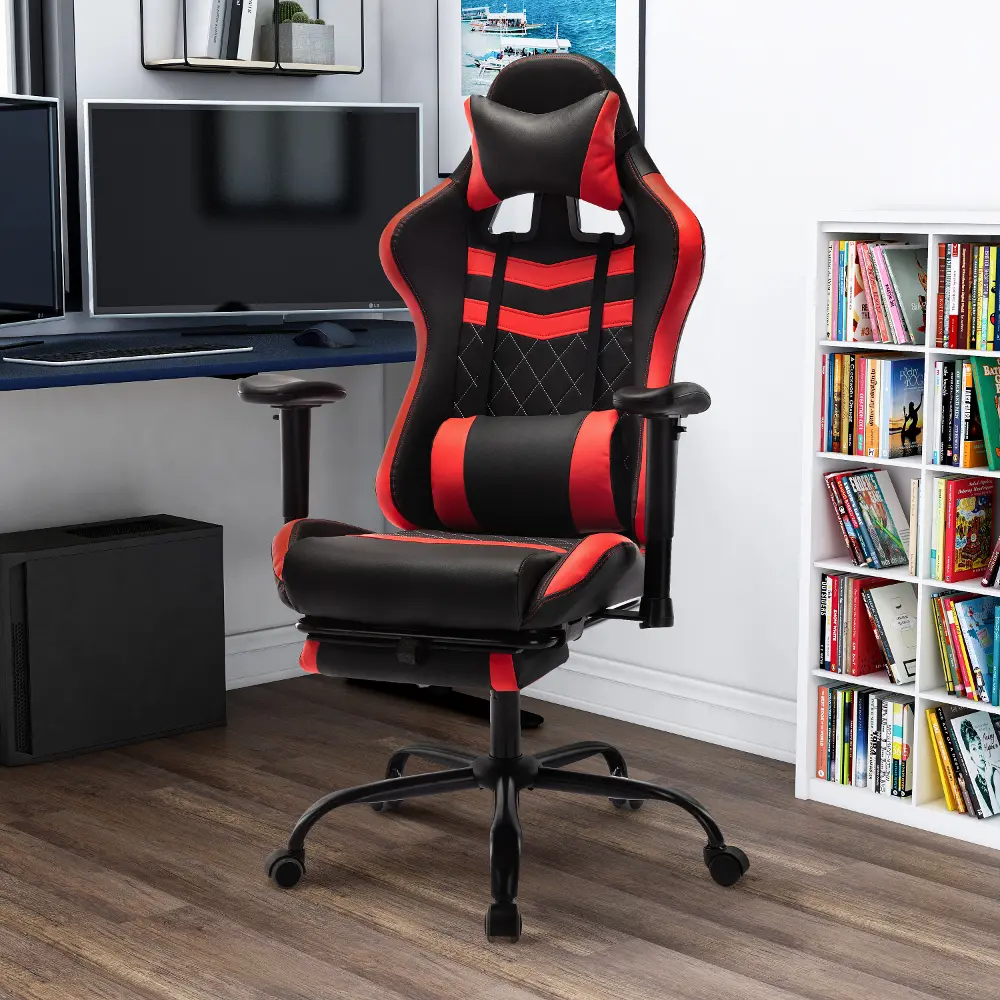 IDF-6006-RD Nosse Faux Leather Red and Black Swivel Gaming Chair-1