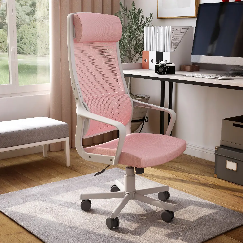 IDF-6030-PK Tilah Metal and Mesh Pink Adjustable Office Chair-1