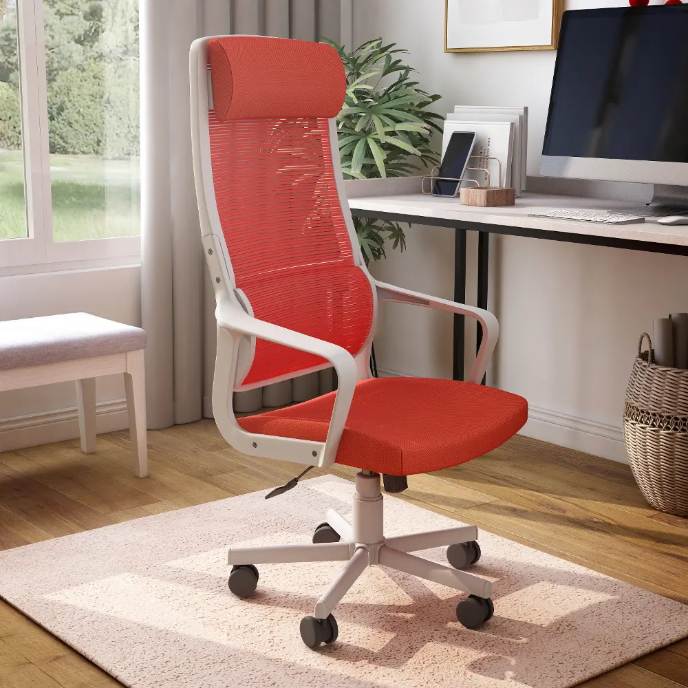 IDF-6030-RR Tilah Metal and Mesh Red Adjustable Office Chair-1