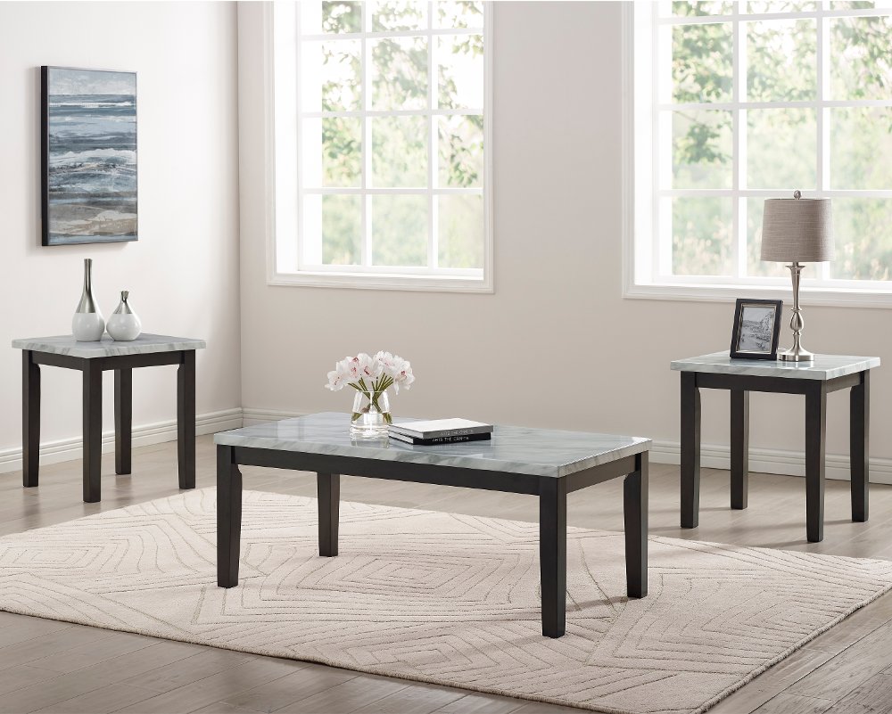 112899640 Korlyn White and Brown 3 Piece Coffee Table SEt sku 112899640