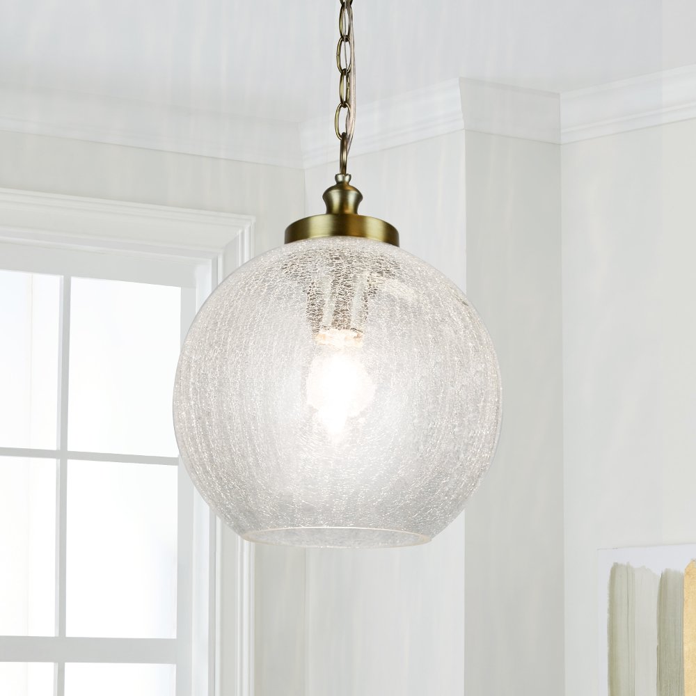 Globe Crackle Glass Pendant Light