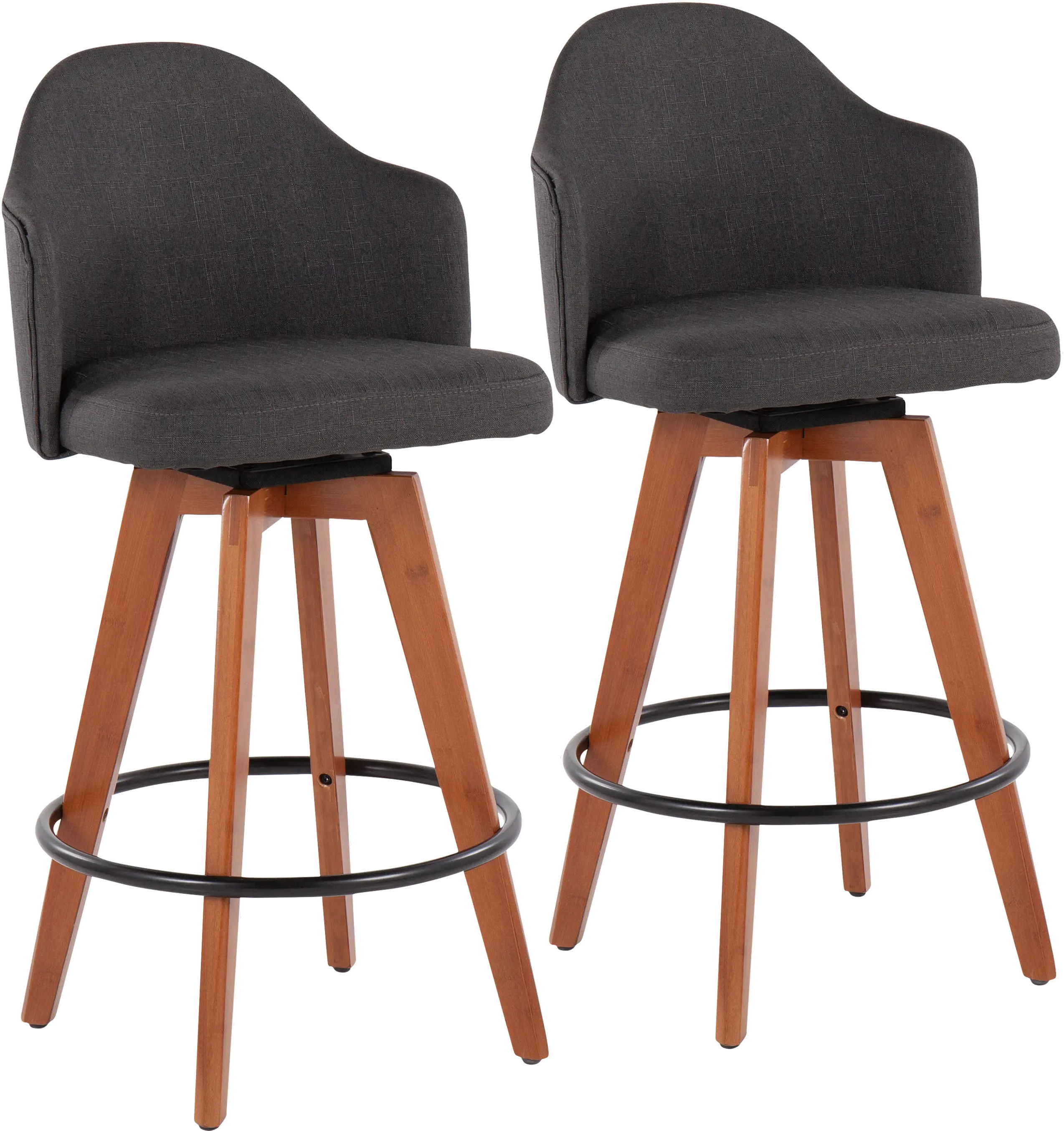 Ahoy Swiveling Gray Counter Stool with Walnut Legs, Set of 2