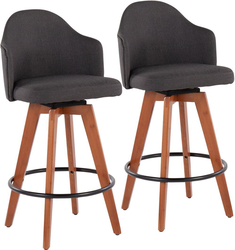 Ahoy Swiveling Gray Counter Stool with Walnut Legs, Set of 2