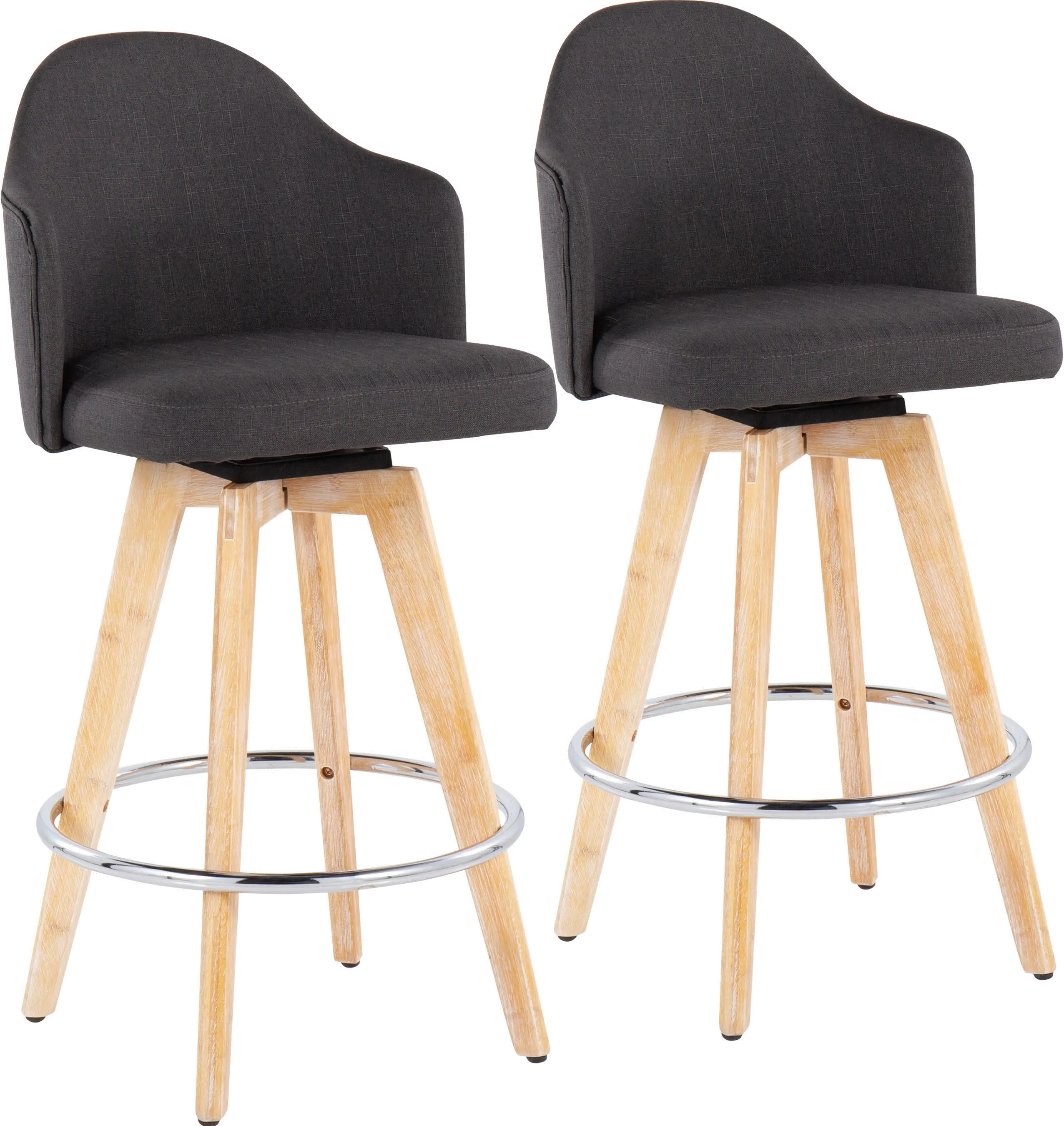 Ahoy Swiveling Gray Counter Stool with Natural Legs, Set of 2