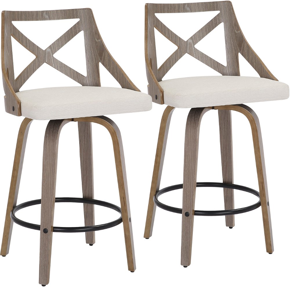 Charlotte Cream & Light Gray Wood Counter Stool, Set of 2