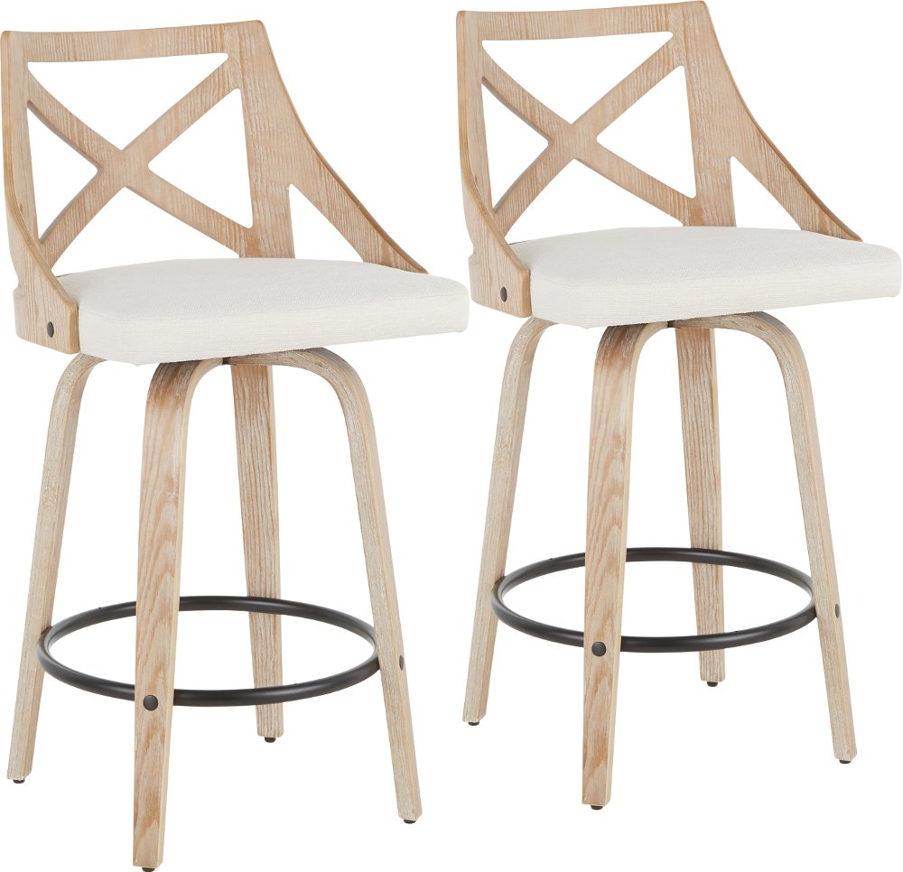 Charlotte Cream & White-Washed Wood Counter Stool, Set of 2