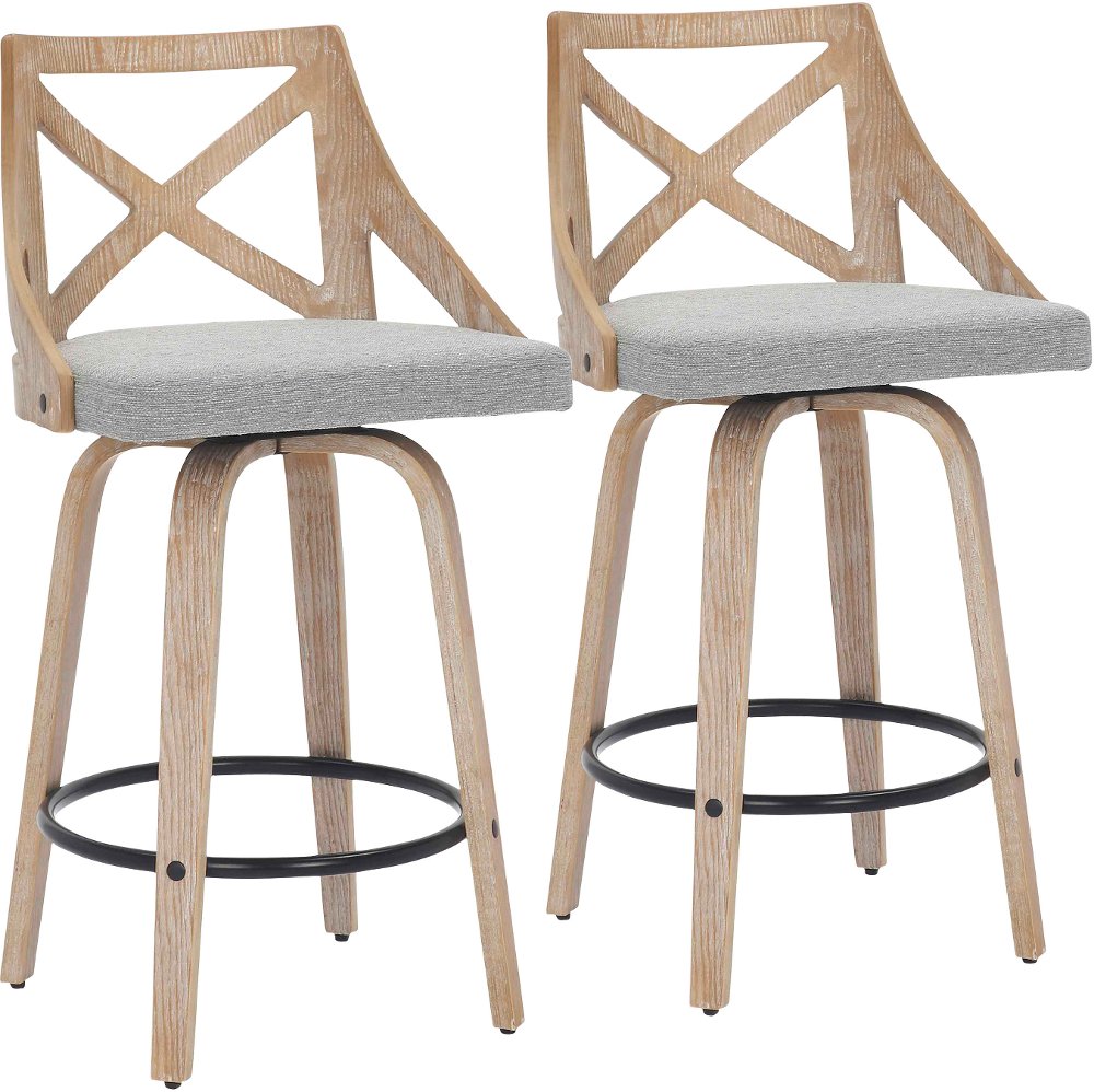 Charlotte Gray & White-Washed Wood Counter Stool, Set of 2