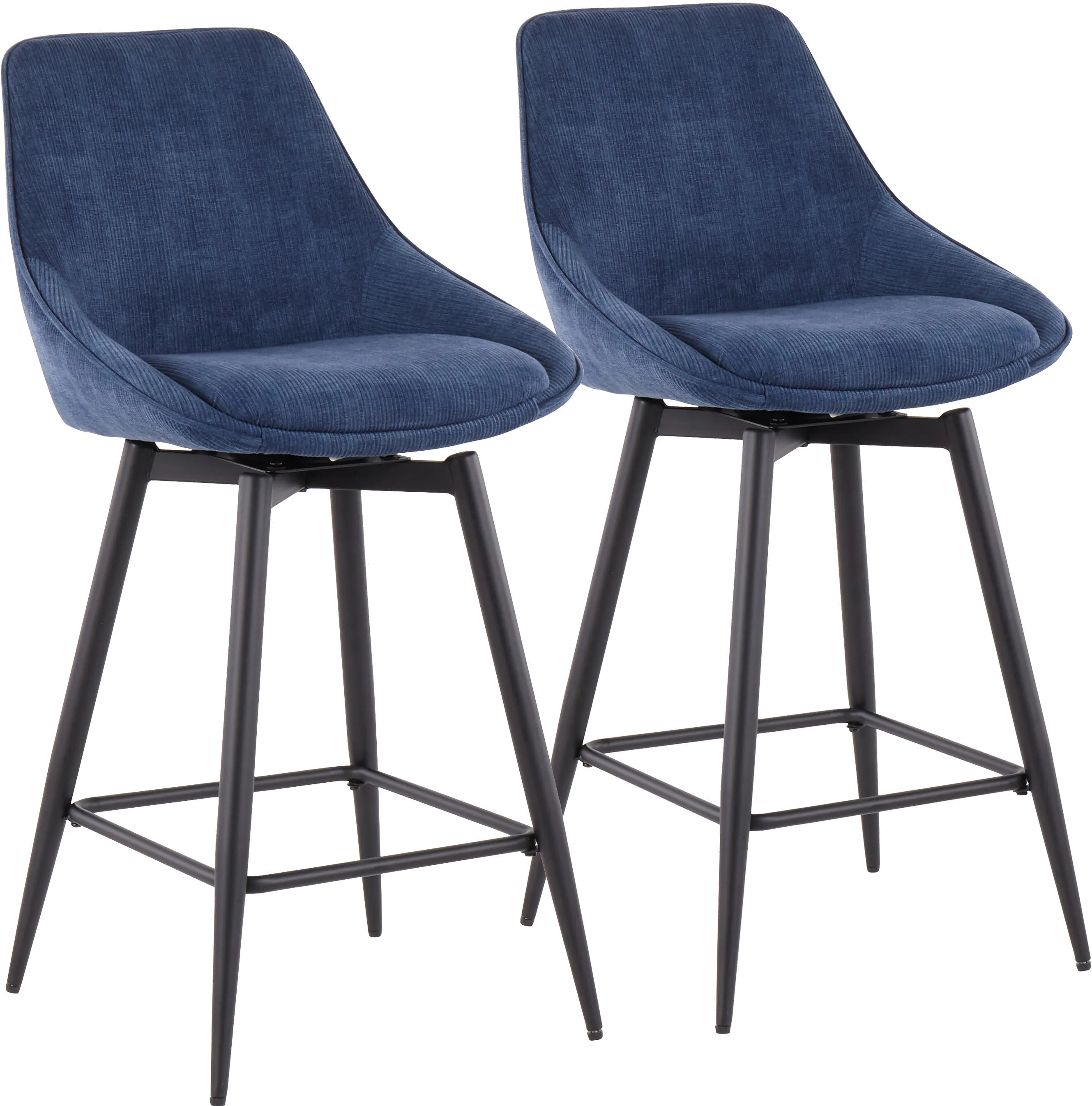 Diana Blue Corduroy Swiveling Counter Stools, Set of 2