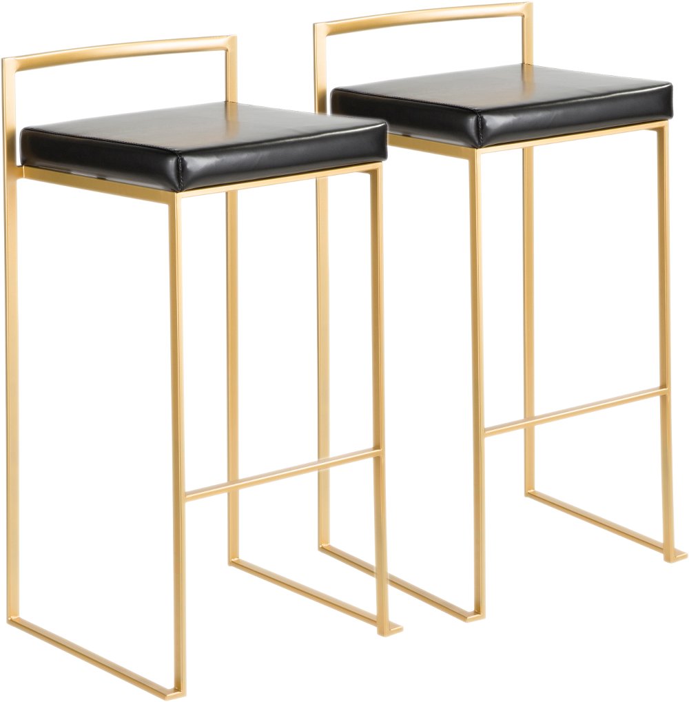 112902235 Fuji Gold & Black Bar Stool with Low Back, Set of  sku 112902235