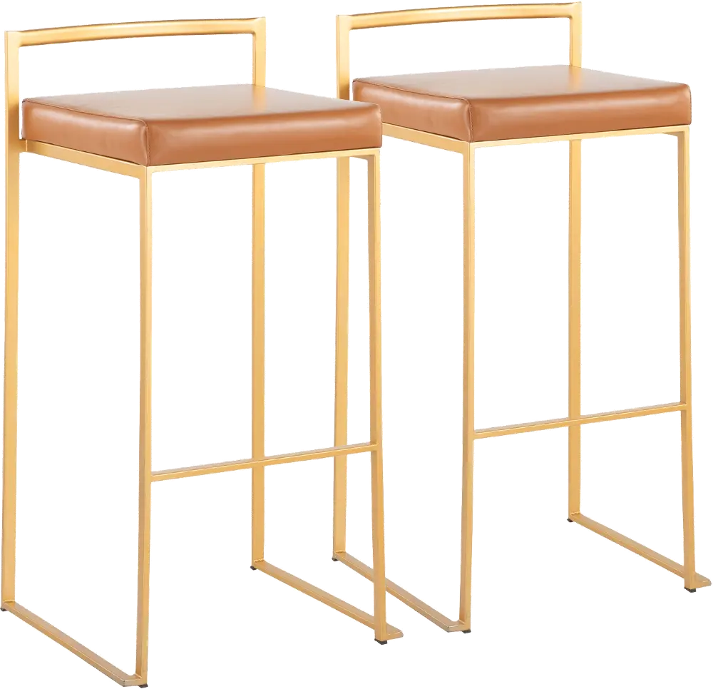 B30-FUJI AUCAM2 Fuji Gold and Camel Bar Stool with Low Back, Set of 2-1