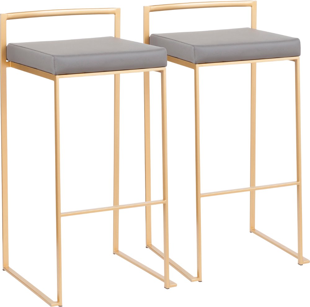 Fuji Gold and Gray Bar Stool with Low Back, Set of 2