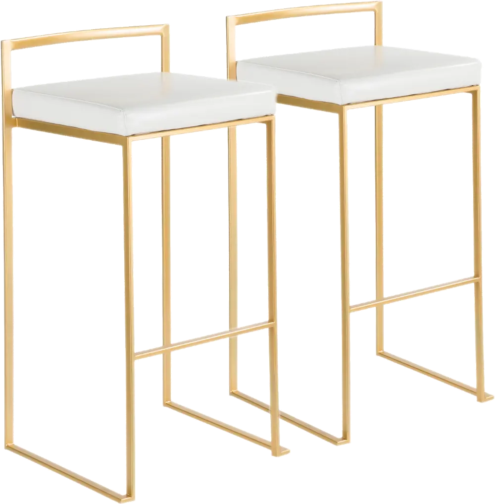 BS-FUJI AU+W2 Fuji Gold and White Bar Stool with Low Back, Set of 2-1