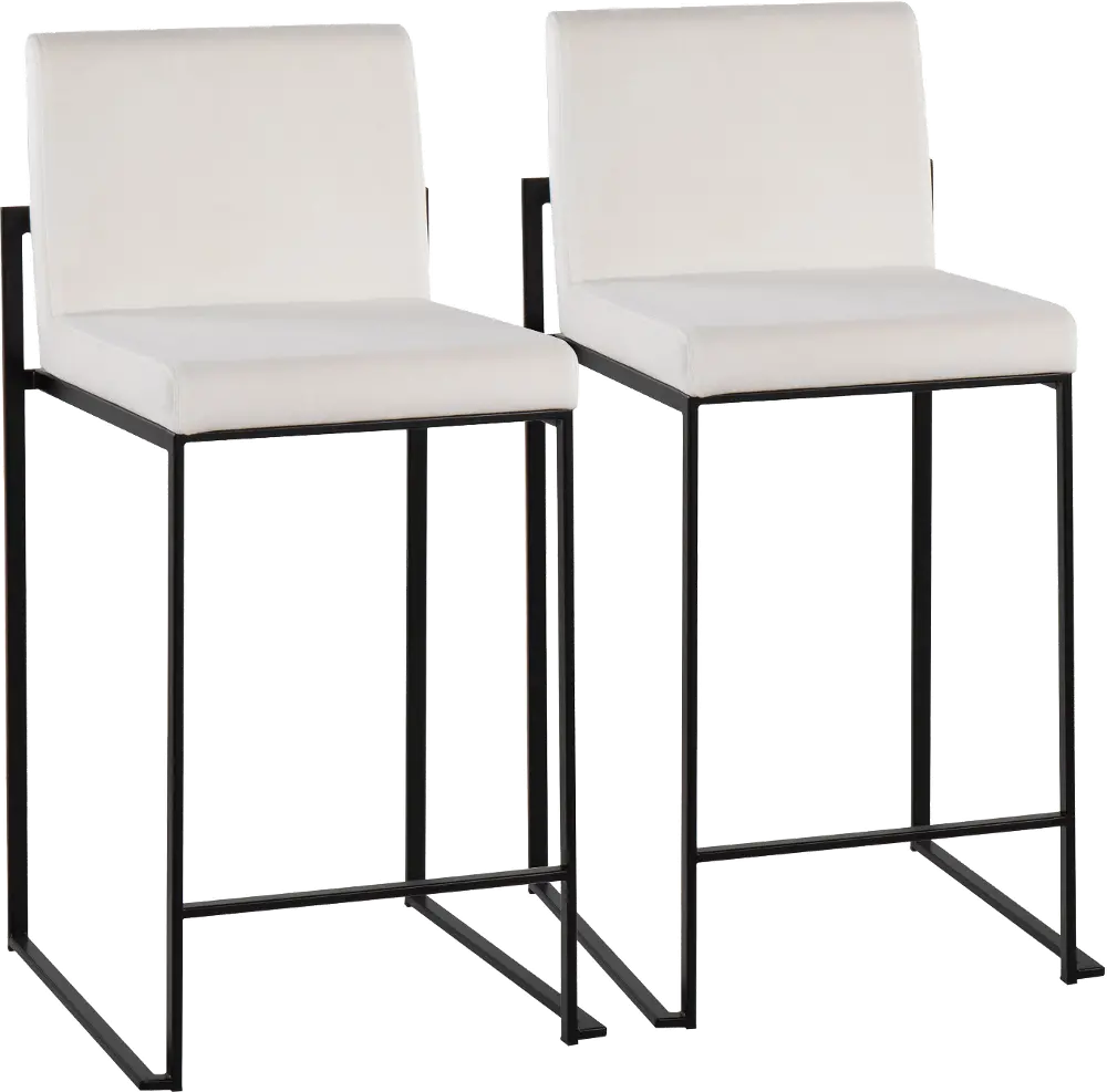 B26-FUJIHB BKVW2 Fuji Black and White Velvet Height Stool, Set of 2-1