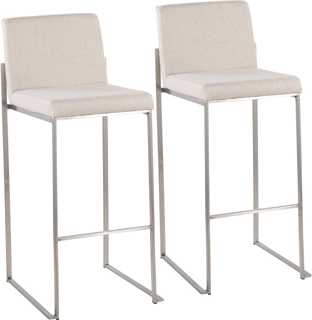 Photos - Chair Lumisource Fuji High Back Stainless & Beige Barstools, Set of 2 B30-FUJIHB