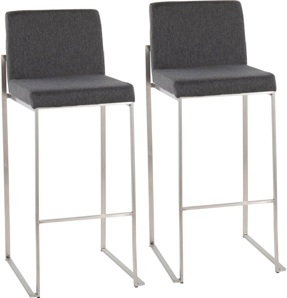 Photos - Chair Lumisource Fuji High Back Stainless & Charcoal Barstools, Set of 2 B30-FUJ