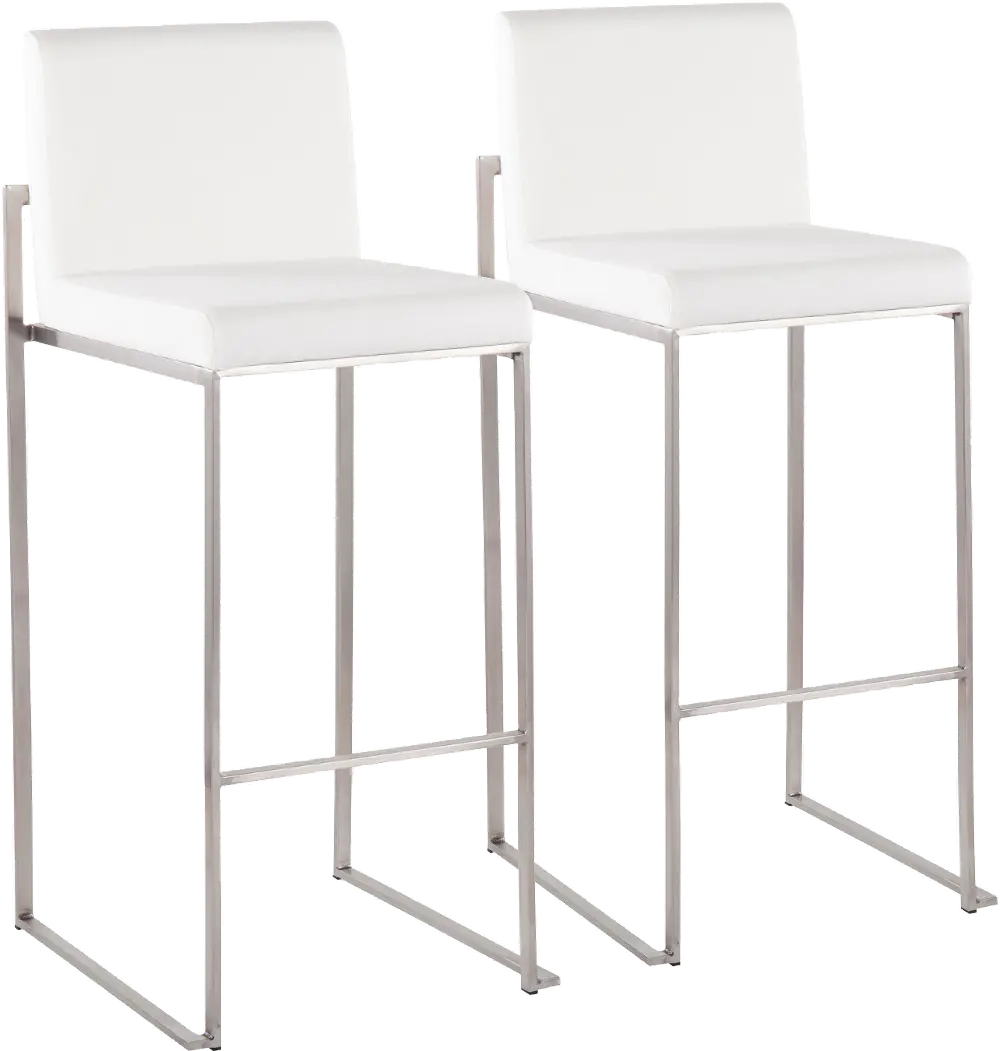 B30-FUJIHB SSVW2 Fuji High Back Stainless & White Velvet Barstools, Set of 2-1