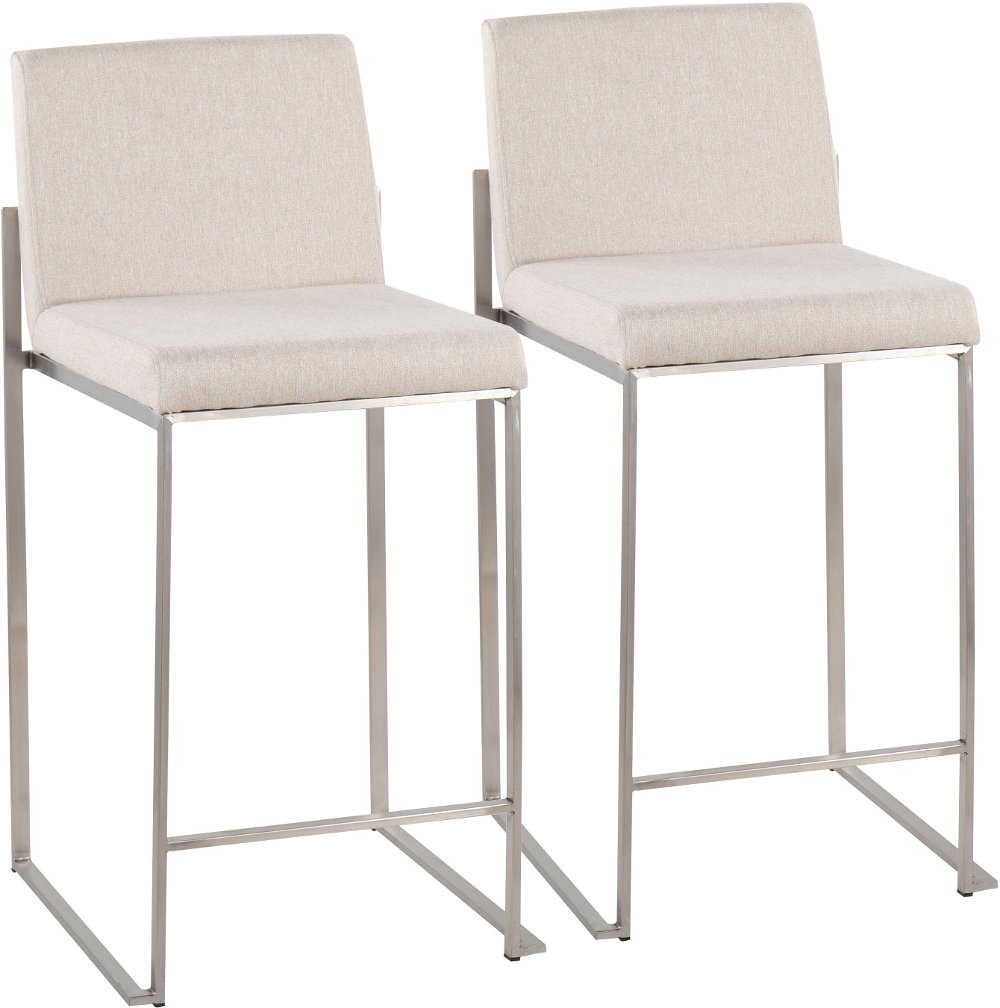 Fuji High Back Stainless & Beige Counter Stools Set of 2
