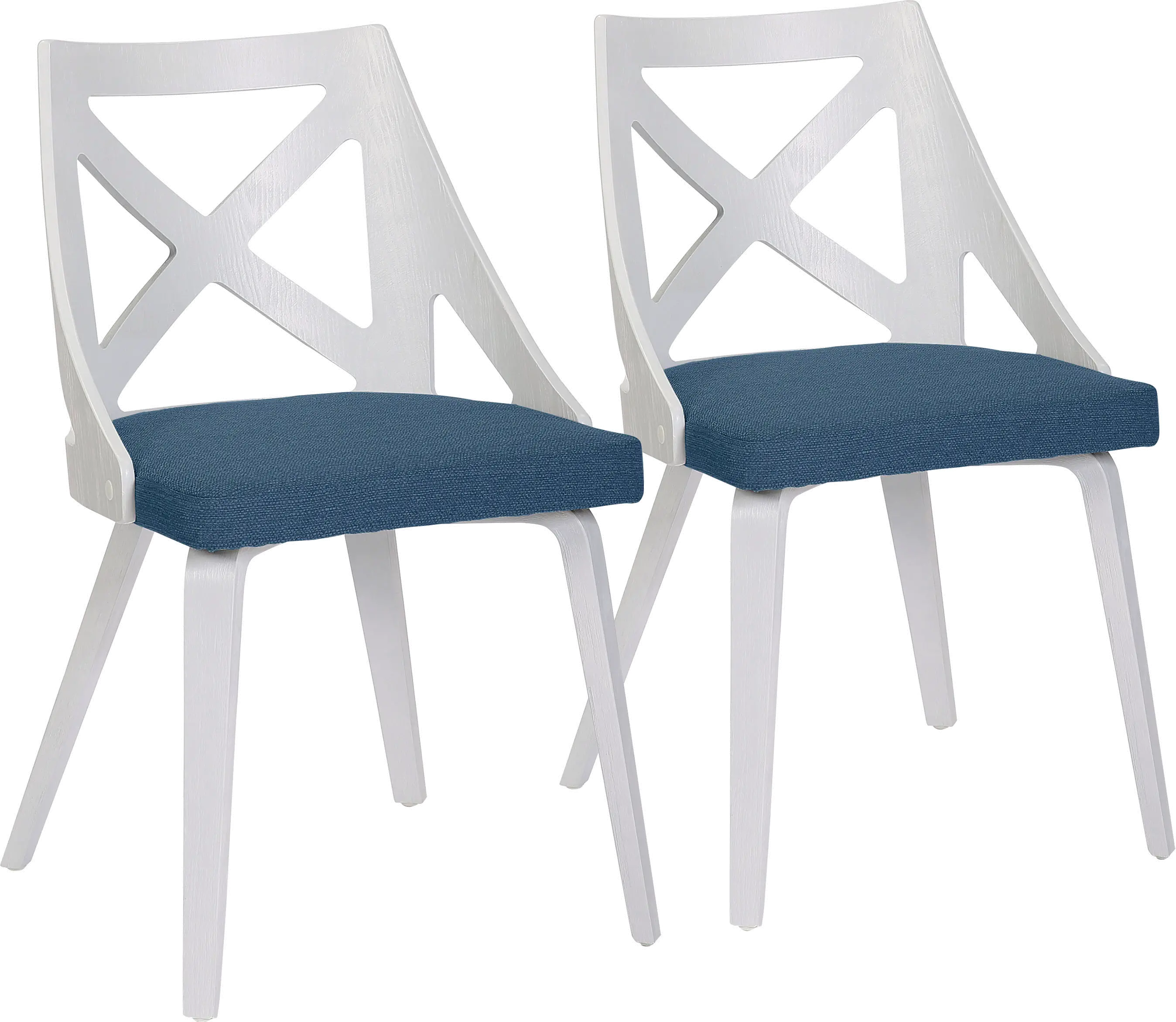 CH-CHARLOTWTXTBU2 Charlotte White & Blue Dining Chairs, Set of 2 sku CH-CHARLOTWTXTBU2