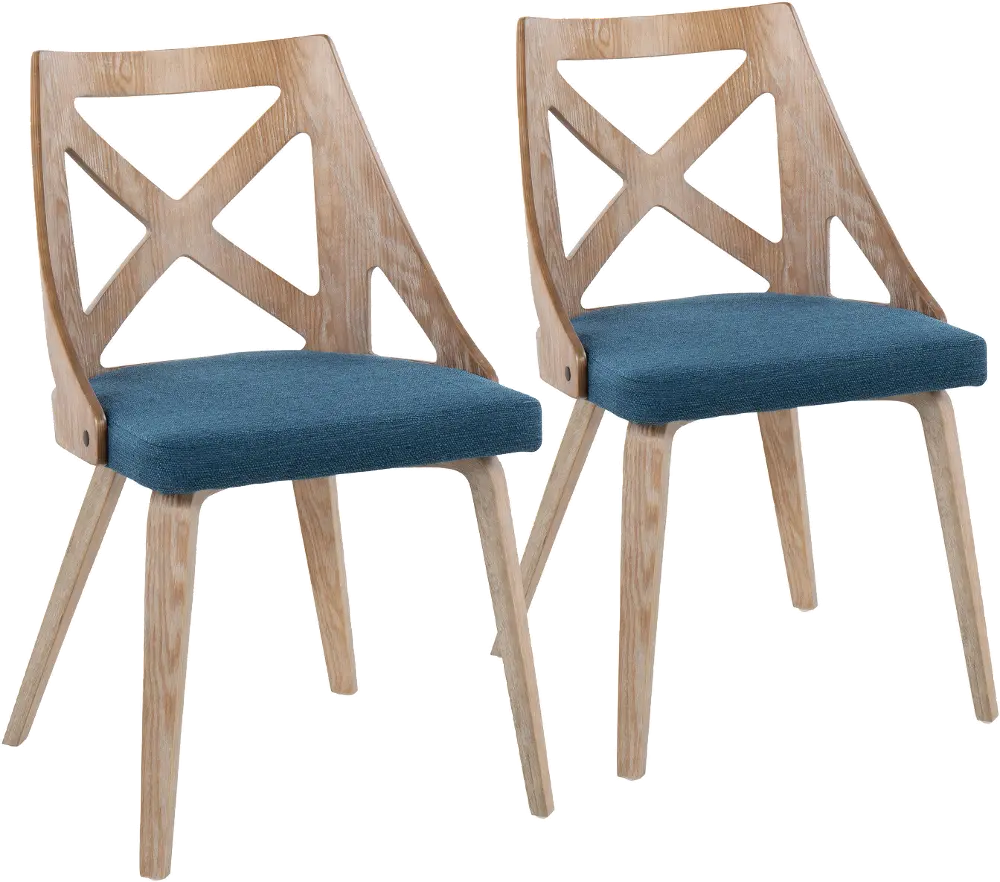 CH-CHARLOT WWBU2 Charlotte Light Brown & Blue Dining Chairs, Set of 2-1