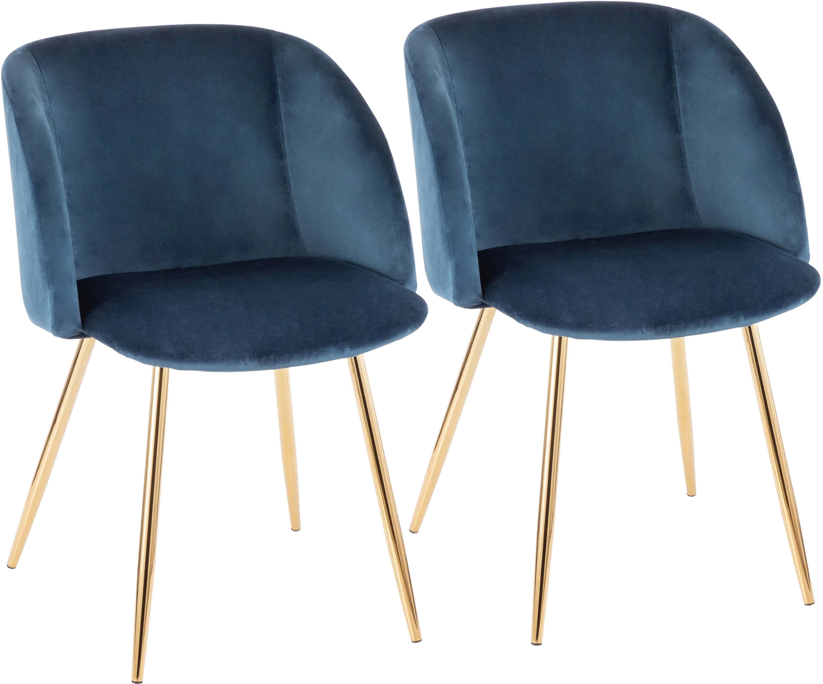 Fran Gold & Blue Velvet Glam Dining Chairs, Set of 2