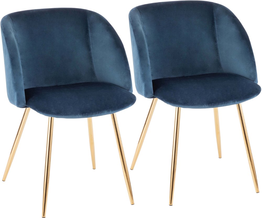 112902979 Fran Gold & Blue Velvet Glam Dining Chairs, Set of sku 112902979