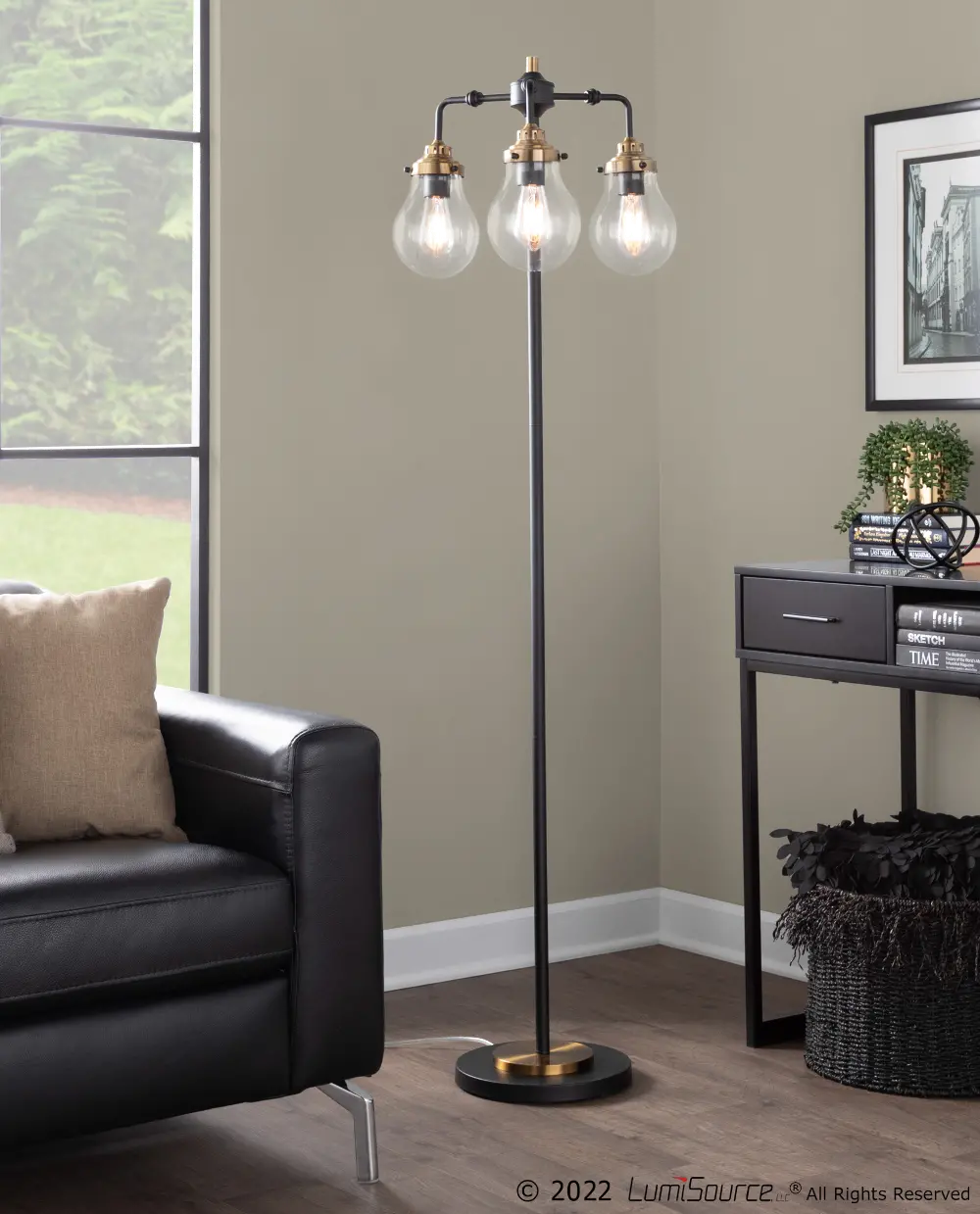 FL63-SHRLK-WPL BKCU Sherlock Matte Black & Brass Floor Lamp with Edison Bulbs-1