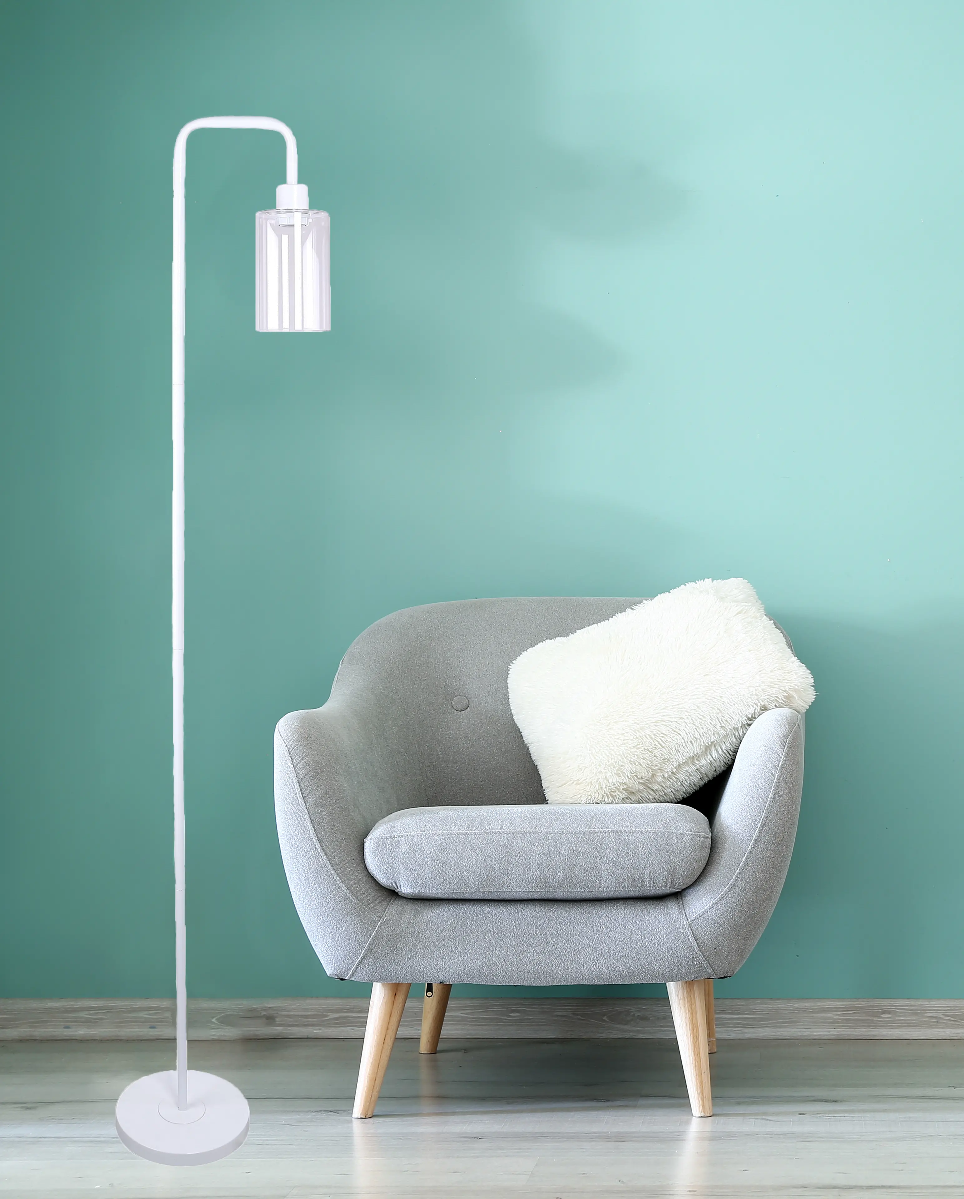 Puck Glass & Glossy White Floor Lamp