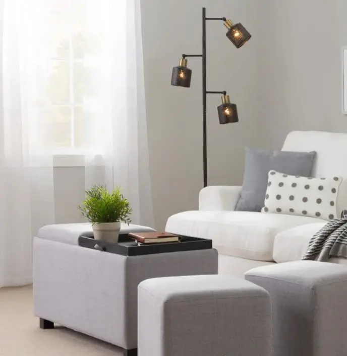 Tres Rubbed Bronze Can-Style Floor Lamp
