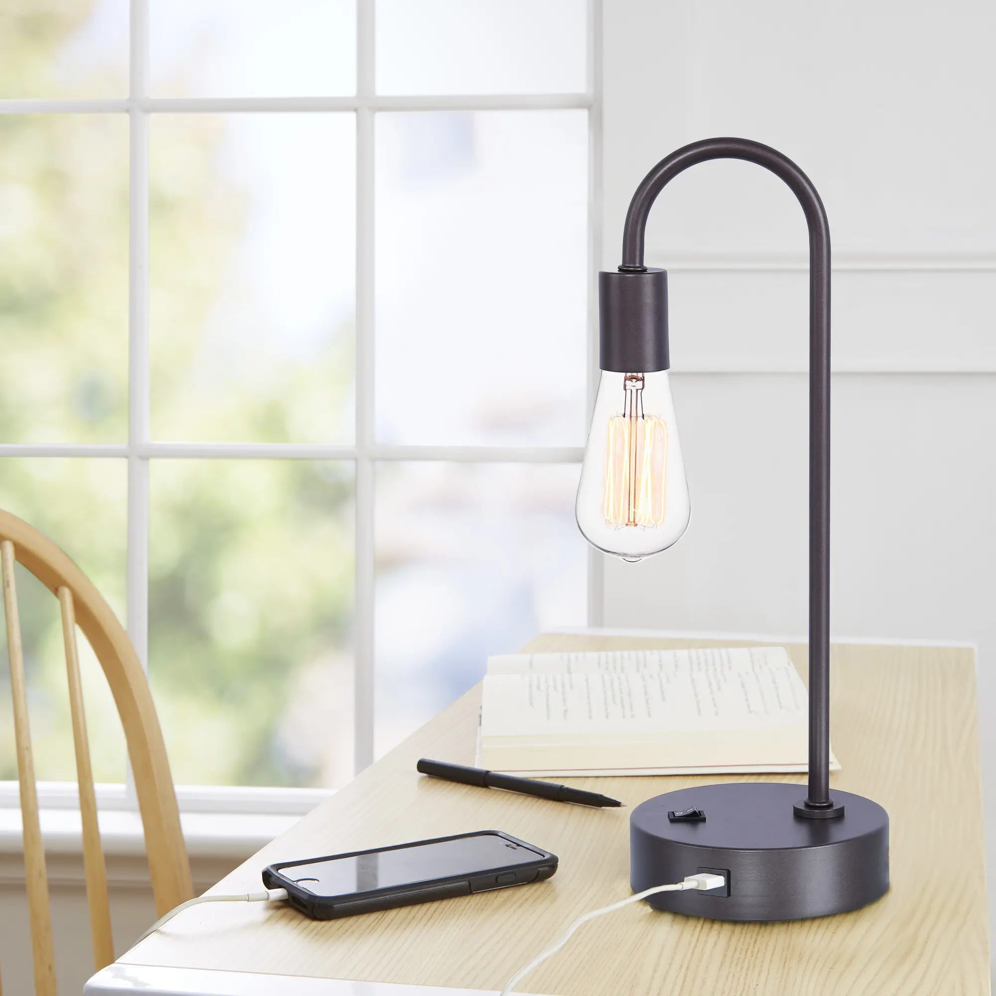 Cane Slate Gray Exposed Blub Desk Lamp