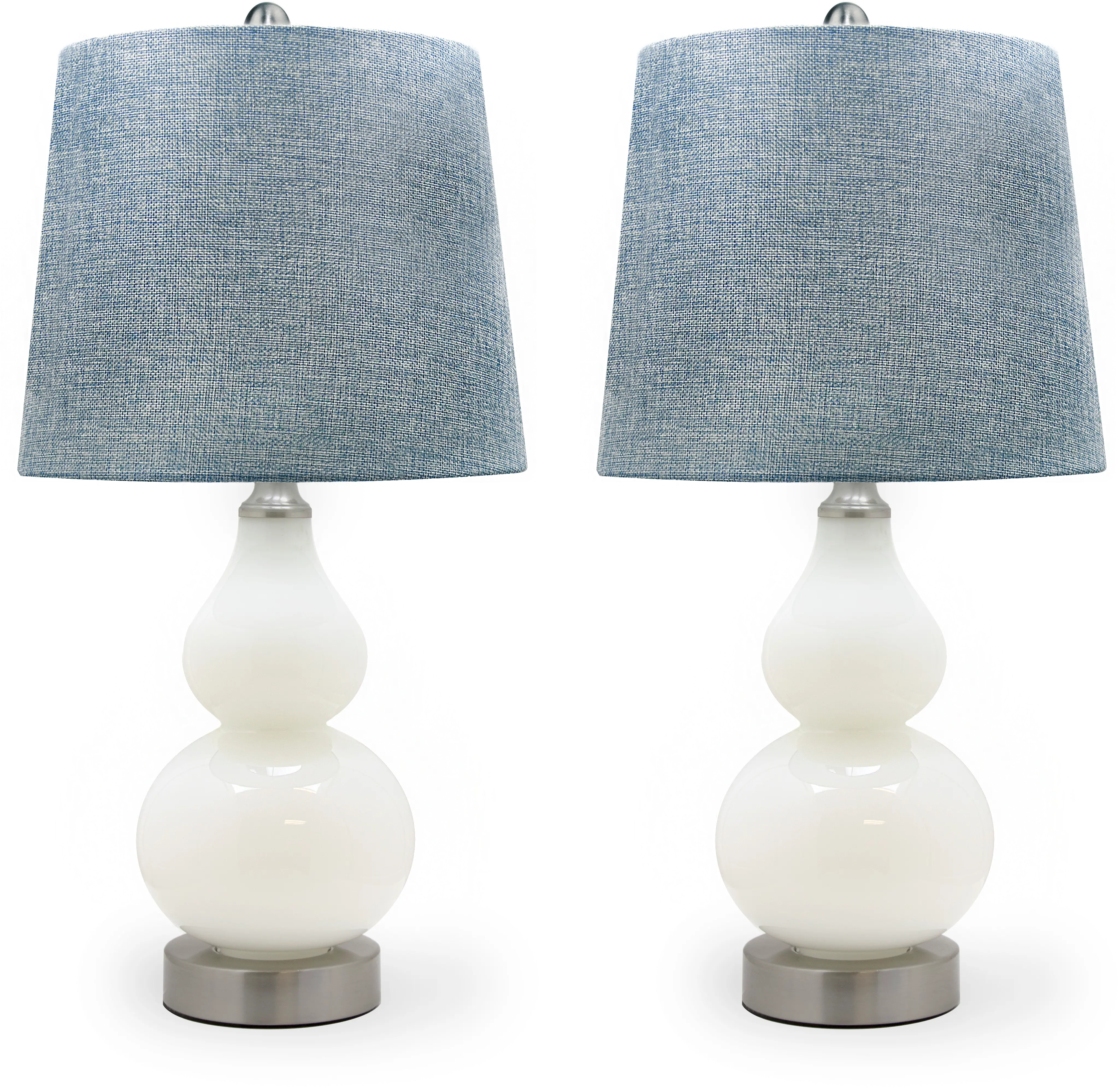 Hoolu Glossy White Glass & Distressed Blue Table Lamp, Set of 2