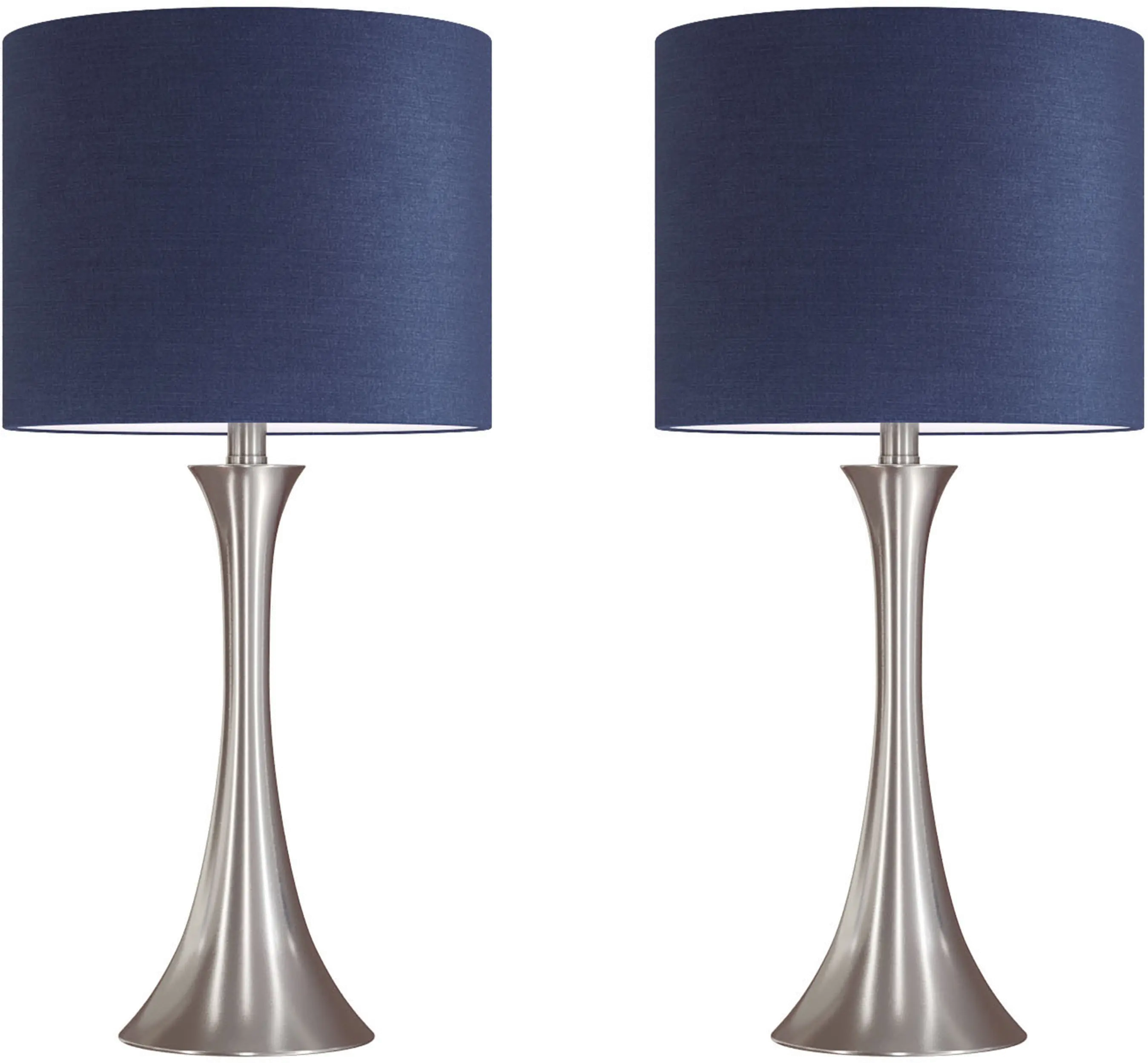 TL24-LENUXE-DBLNINVY2 Lenuxe Nickel Table Lamps with Navy Blue Shades, S sku TL24-LENUXE-DBLNINVY2