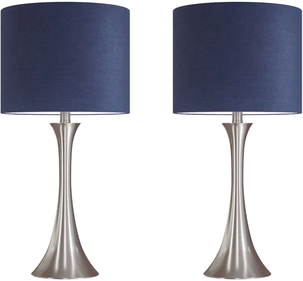 TL24-LENUXE-DBL NINVY2 Lenuxe Nickel Table Lamps with Navy Blue Shades, Set of 2-1