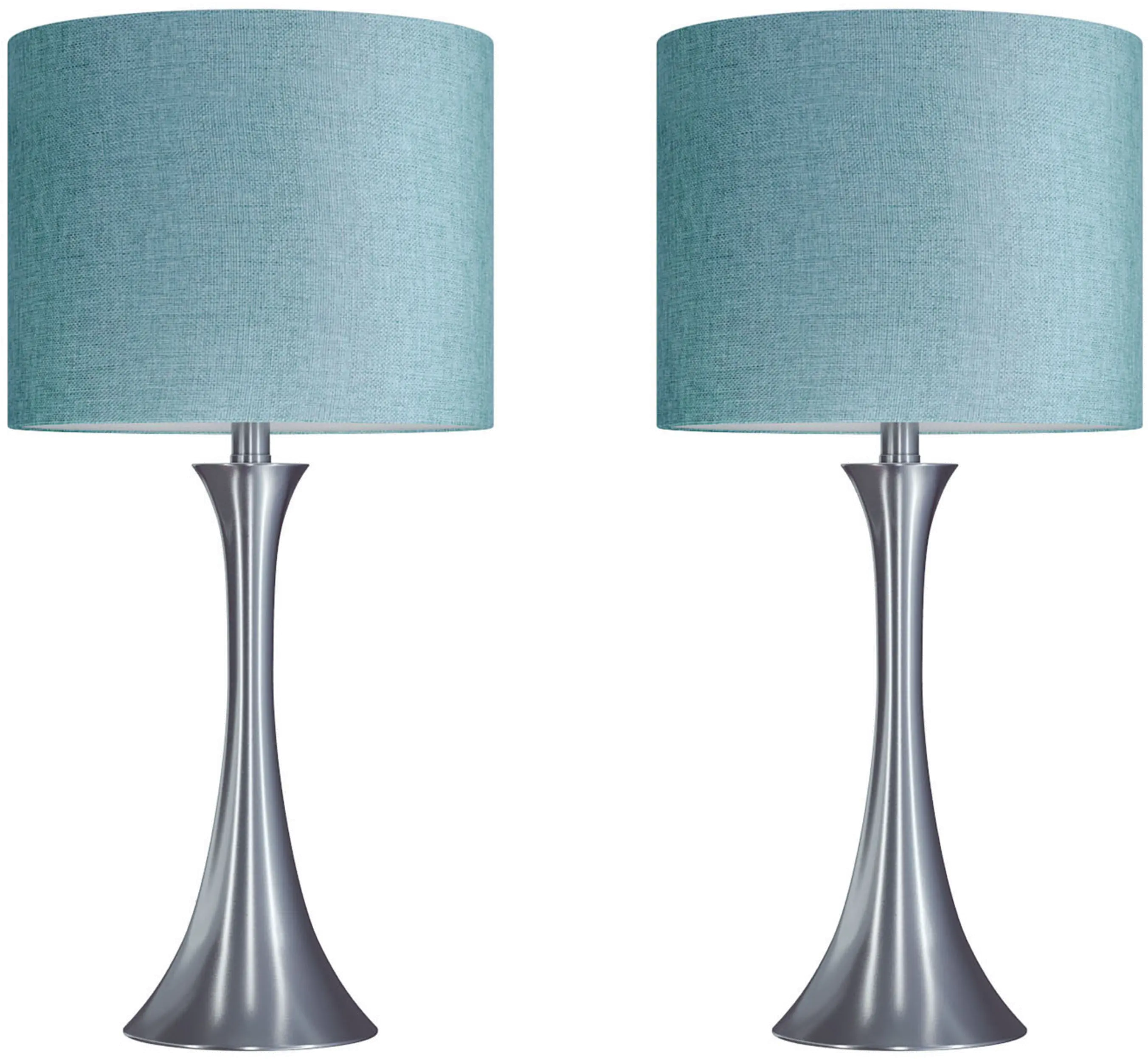 Lenuxe Nickel Table Lamps with Turquoise Shades, Set of 2